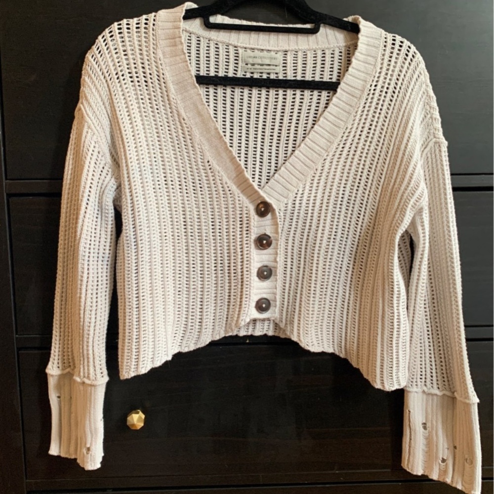 Urban Outfitters Cream Knit Button-Up Cardigan